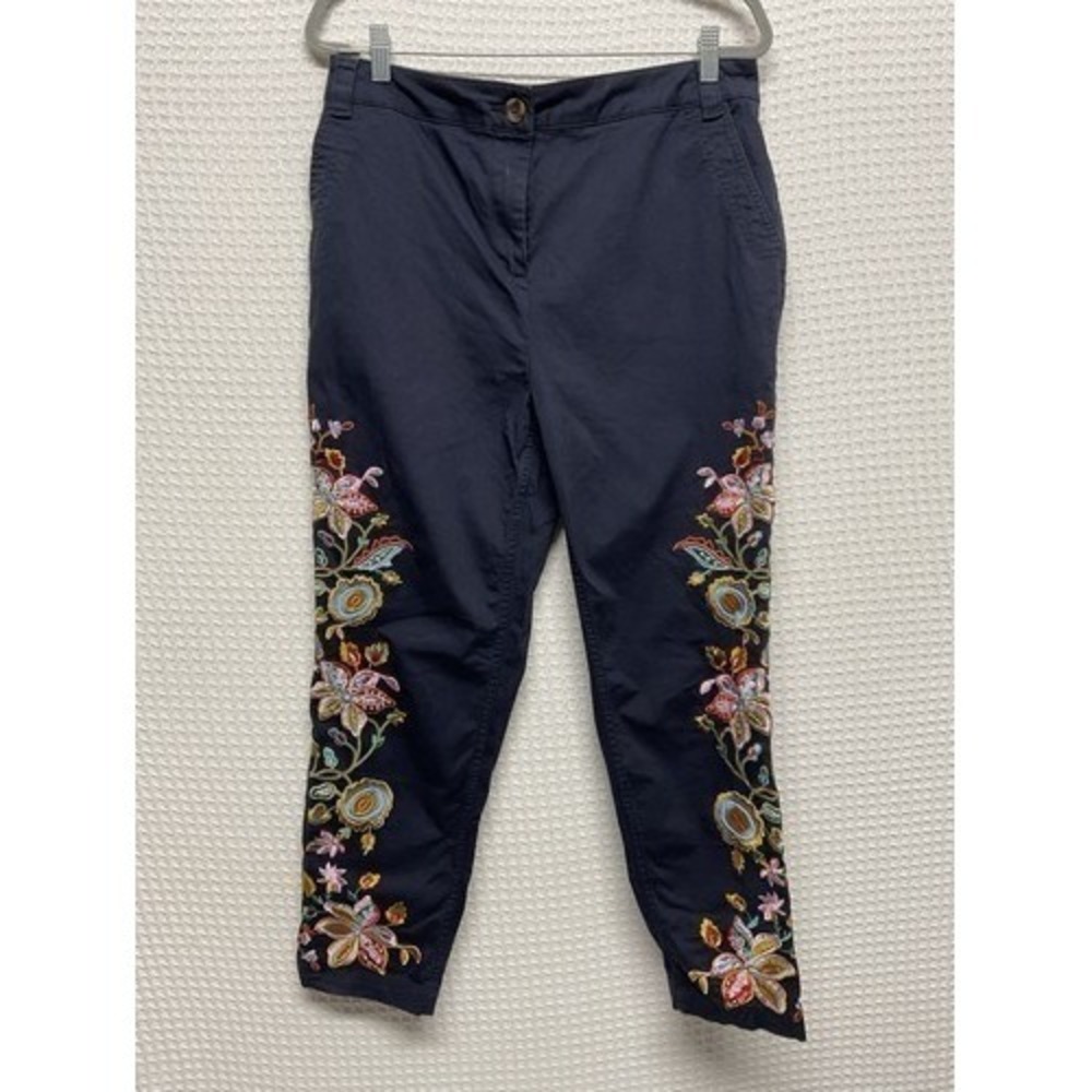 Boden Floral Embroidered Pockets Double Sided Design Chino Pants Women 8R Turkey